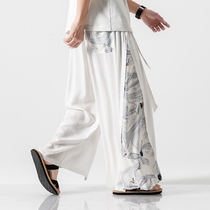 Chinese style personality straight casual trousers mens large size ethnic style Hanfu wide leg pants retro style crotch skirt pants tide