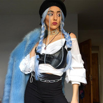 19 years of American new black sling small vest women wear coat Joker adjustment Leather Buckle Street hipster mix and match