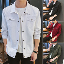Mens coat spring and autumn denim jacket mens youth Korean version of the trend slim handsome lapel Joker coat men wt