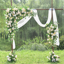 New outdoor wedding lawn simulation flower hotel wedding layout background photo wooden frame flower row flower wall arch flower