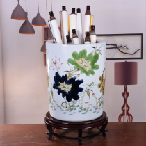 Jingdezhen ceramic hand-painted calligraphy and painting storage cylinder reel cylinder living room study floor large diameter quiver vase Vase ornaments