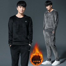 Sports suit mens spring and autumn and winter gold velvet thickened double-sided velvet mens casual warm sportswear three-piece set