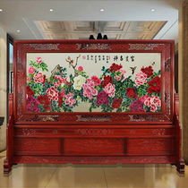Hall Fugui Screen Mudan Flower Screen foyer placing red wood screen bifacial embroidered rich and expensive auspicious screen