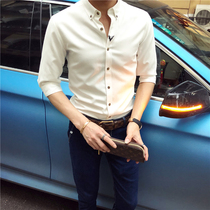 Rich Bird British Short Sleeve Shirt Mens Slim Korean Trend Handsome Three-quarter Sleeve Shirt Long Sleeve Middle Sleeve Free Ironing