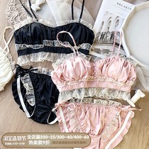 Japanese vintage satin lace No rimless bandeau bra set Private underwear Sexy fairy bra night dress