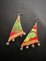 Ethnic Wind Triangle Lady Eardrops Handmade Retro Anti-Allergy Cloth Art Ornament Fashion Ear Adornment Multisection
