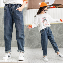 12 girls jeans Spring and Autumn New 15-year-old girl foreign style 7 middle child pants Korean version of loose trousers 8