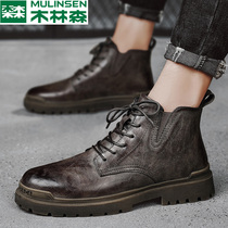 Wood Linson Martin Boots Mens Spring Genuine Leather Boots Men High Help Leather Shoes Ingléin Men Shoes Tide Mens Shoe Boomers Boots
