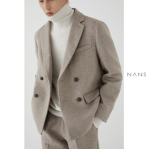 (Anti-season 20% off) retro double-breasted heavy mixed color woolen BLAZER casual suit WOOL BLAZER