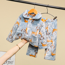 children's pajamas suit boys winter thickened flannel three layer cotton autumn winter baby boys cotton home clothes