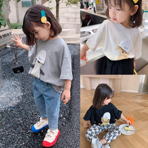 Girl short sleeve T-shirt Summer 2022 new children baby thin white foreign air pure cotton loose half sleeve blouses