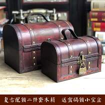 Password lock Antique box Antique with treasure box European-style wood treasure box Old creative storage box Decorative props