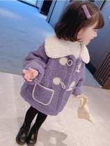 Girls  coat autumn and winter 2021 new fashionable childrens plush childrens clothing long coat lambskin winter clothing