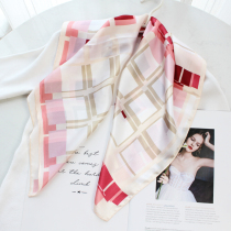 Pink Plaid hipster mulberry silk silk scarf 100% silk square scarf scarf head scarf silk scarf women Autumn