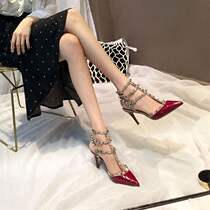2020 European and American pointed rivets high heels and female fine heels with sandals in the shoes of the Shilidin wedding shoes