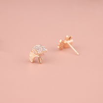 s925 Silver Rose Gold Inlaid with Ginkgo Leaves Ear Nail Woman Temperament Brief Freshener Department Art Refined Commute Earrings
