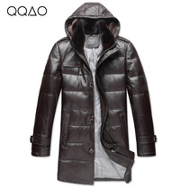 Special winter long leather leather men Haining Sheepskin leather down jacket Mink hooded coat jacket