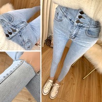 (Single plus velvet) too good to wear ~ early autumn light blue high-waisted jeans womens skinny pants