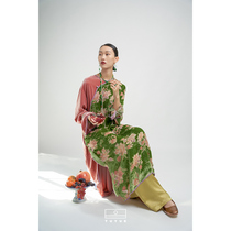 TUYUE Coated Moon Original Jacquard Real Silk Suede National Wind Dress Spring Shoushan Stone Buckle Improved Long Gown Dress Limited