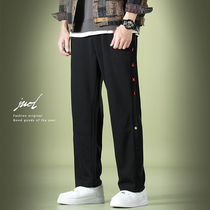 American sweatpants male autumn and winter with velvet and thick and loose large-yard recreational knitted trousers straightforward and wide-legged buckle guard pants