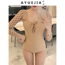 Swimsuit ladies 2021 new exploits FASHION NET RED BUBBLE HOT SPRING HOLIDAY DISPLAY SLIM SEXY CONJOINED LONG SLEEVE SWIMSUIT