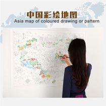 Painted wall chart diy China hand-painted map wall sticker scratch color tremble tone travel footprint map punch card map