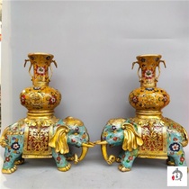 Wenplay old Beijing Folk Collection old cloisonne handmade silk enamel color elephant bottle incense burner ornaments 8250G