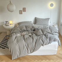 Ins style pure color washed cotton one-piece quilt cover single student dormitory pillowcase three-piece quilt cover summer sanding
