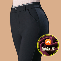 2021 Winter New plus velvet thick straight pants ladies middle-aged mother high waist casual pants trousers warm cotton pants