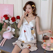 Pajamas womens summer with chest pad Womens ice silk sexy suspender Simulation silk Homewear Schoolgirl two-piece suit