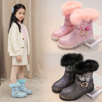 UK Next Sara Girl Leather Boots Winter New Princess Boots Bright Sheet Plus Suede Warm Mid-Tube Boots Snowy Boots