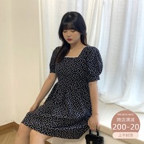 Wang Grape fat mm plus size womens pearl neckline sweet dress French retro age reduction thin floral skirt