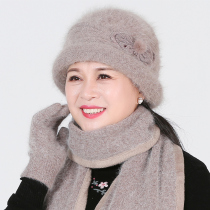 Autumn and winter middle-aged elderly hat female wool hat thick warm old mother hat winter grandmother mother-in-law hat scarf