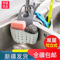 Xinjiang delivery double sink hanging bag kitchen rack faucet sponge rack storage hanging basket drain basket