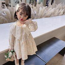 Childrens wear floral dress girls long sleeve princess dress childrens foreign style skirt baby Korean 2021 Spring New