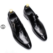 Genuine Leather Authentic Leather Shoes Man summer Inren 100 lap metal buckle Breathable Pointed Black Upscale Bull Leather Business Shoes
