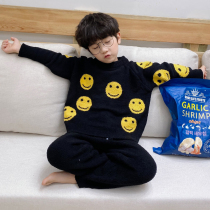 Childrens pajamas boys autumn and winter thickened half-side velvet home clothing soft can wear boys coral velvet suit