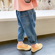 Girls autumn pants father pants 2021 autumn and winter New Baby foreign style Sports children plus velvet jeans trousers