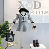 ins2021 New Spring and Autumn Girls Small Fragrant Wind Baby British Knitted Cardigan Skirt Sweater Dress