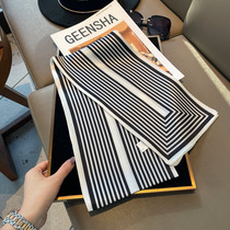 True silk silk scarves spring autumn 100 lap geometric streaks black and white temperamental strip scarves women mulberry silk 100%