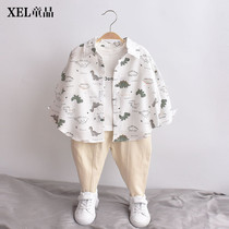 Boys shirts White cartoon childrens shirts Boys 2021 new spring baby summer cotton and linen jacket jacket