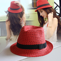 Japanese spring and summer new choking with small chili pepper out of the red straw hat sir hat sir hat beach straw hat woman