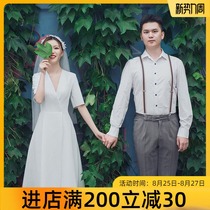 Mid-sleeve simple light wedding dress satin 2020 spring new large size loose French retro wedding dress female long section