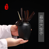 Zhisheng ebony solid wood tea ceremony six gentlemen set Household Kung Fu tea accessories Tea clip Tea spoon Tea needle tea pull