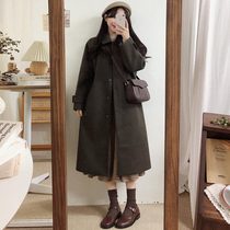 2020 winter new Korean version wool coat womens loose black coat over the knee thickened temperament wild