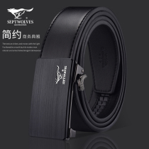 Seven Wolves Inside Wear Type Automatic Buckle Strap Man Young Man Business Brief About 100 Hitch Fashion Casual Pants Belt Bull Leather