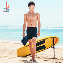 Sanqi swimming trunks male adult five-point flat corner sports fattening increase anti-embarrassment loose sexy low-waisted hot spring swimsuit