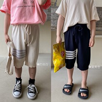 Shrimp paste hemp childrens clothing boys shorts childrens casual pants mid-pants spring and summer new style baby pants trendy