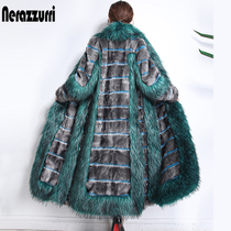 nerazzurri womens winter fur stitching coat womens long fox fur collar imitation fur coat