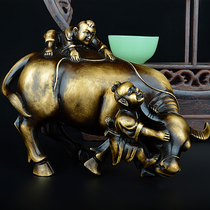 Bronze cattle ornaments shepherd boy riding cattle to send copper Buffalo home decorations crafts supplies